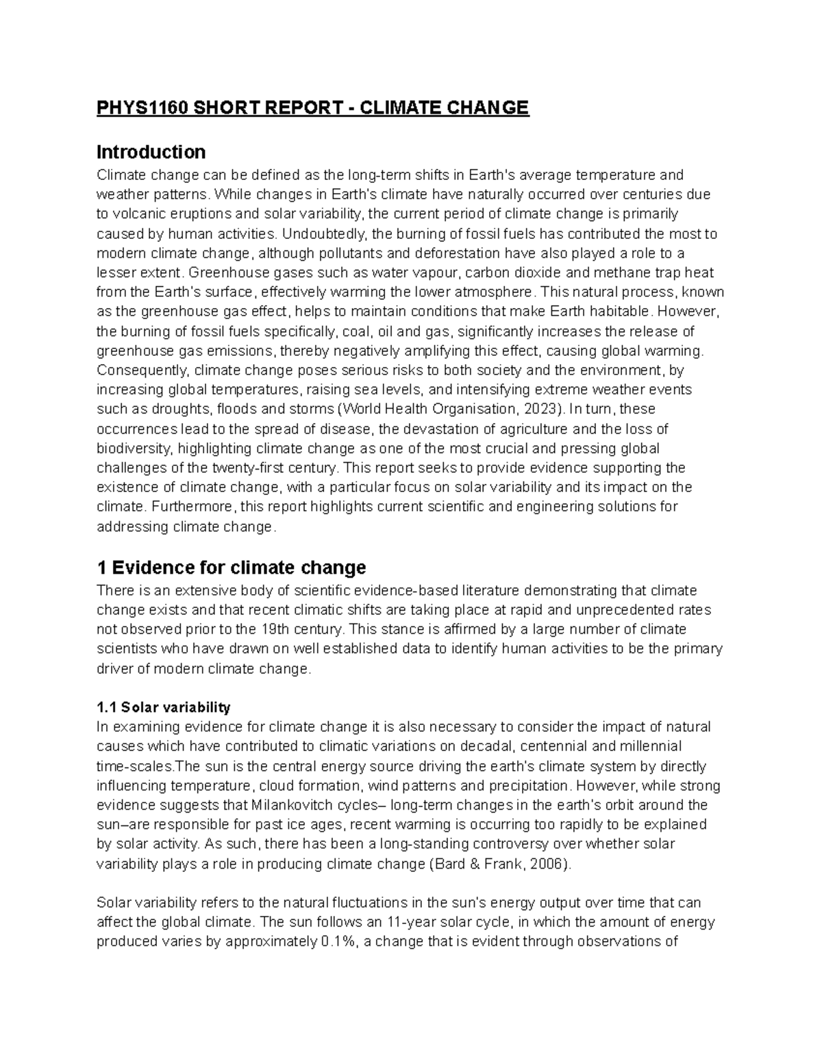 PHYS1160 Short Report on Climate Change and Its Impacts - Studocu