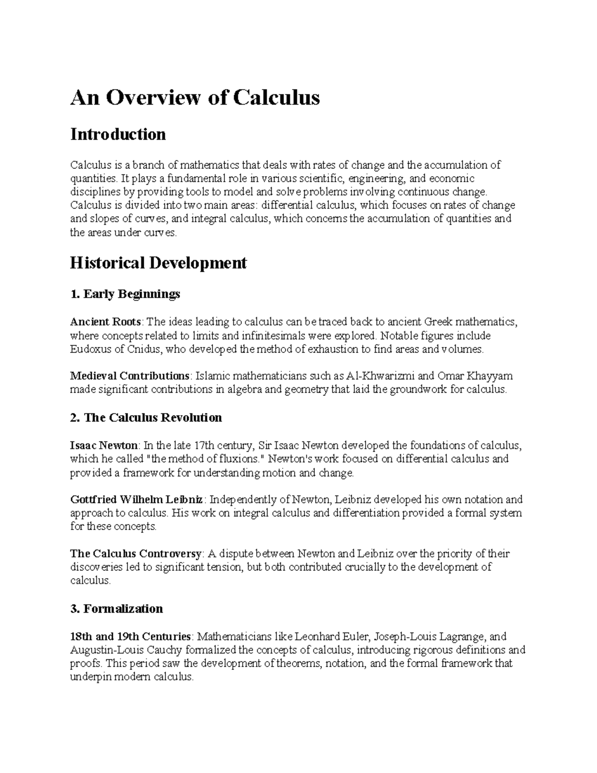 Calculus 101: An Overview of Differential & Integral Concepts - Studocu
