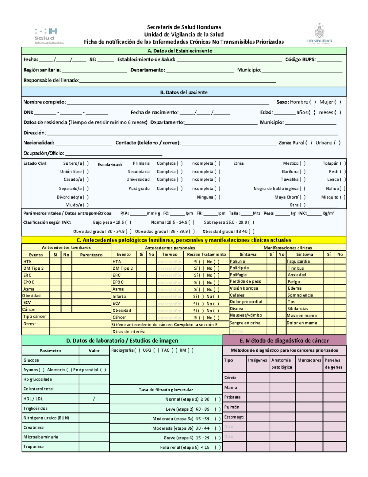Ficha de Notificación de Enfermedades Crónicas No Transmisibles ECNT ...