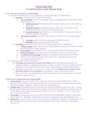 Anatomy 1: Chapter 1 - Introduction to the Human Body Overview - Studocu