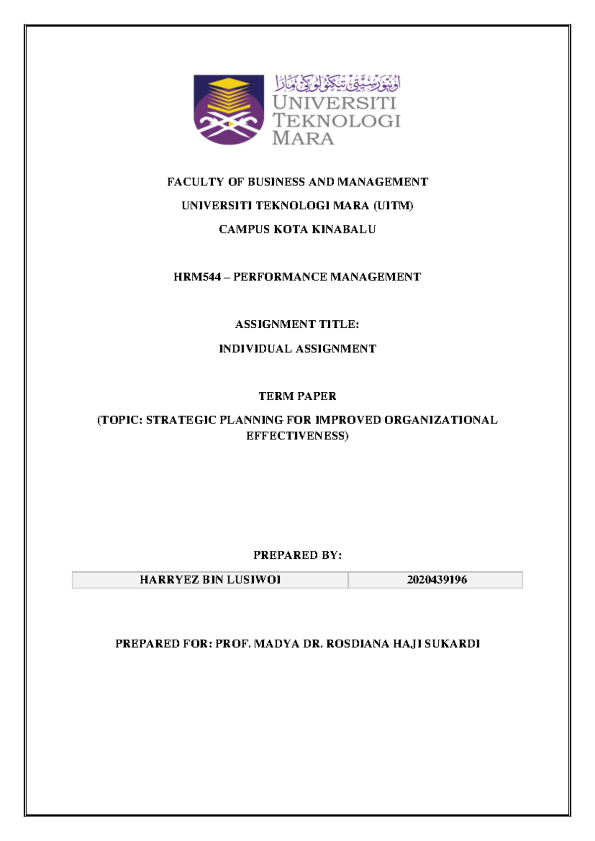 HRM544 TERM Paper Harryez Lusiwoi - FACULTY OF BUSINESS AND MANAGEMENT ...