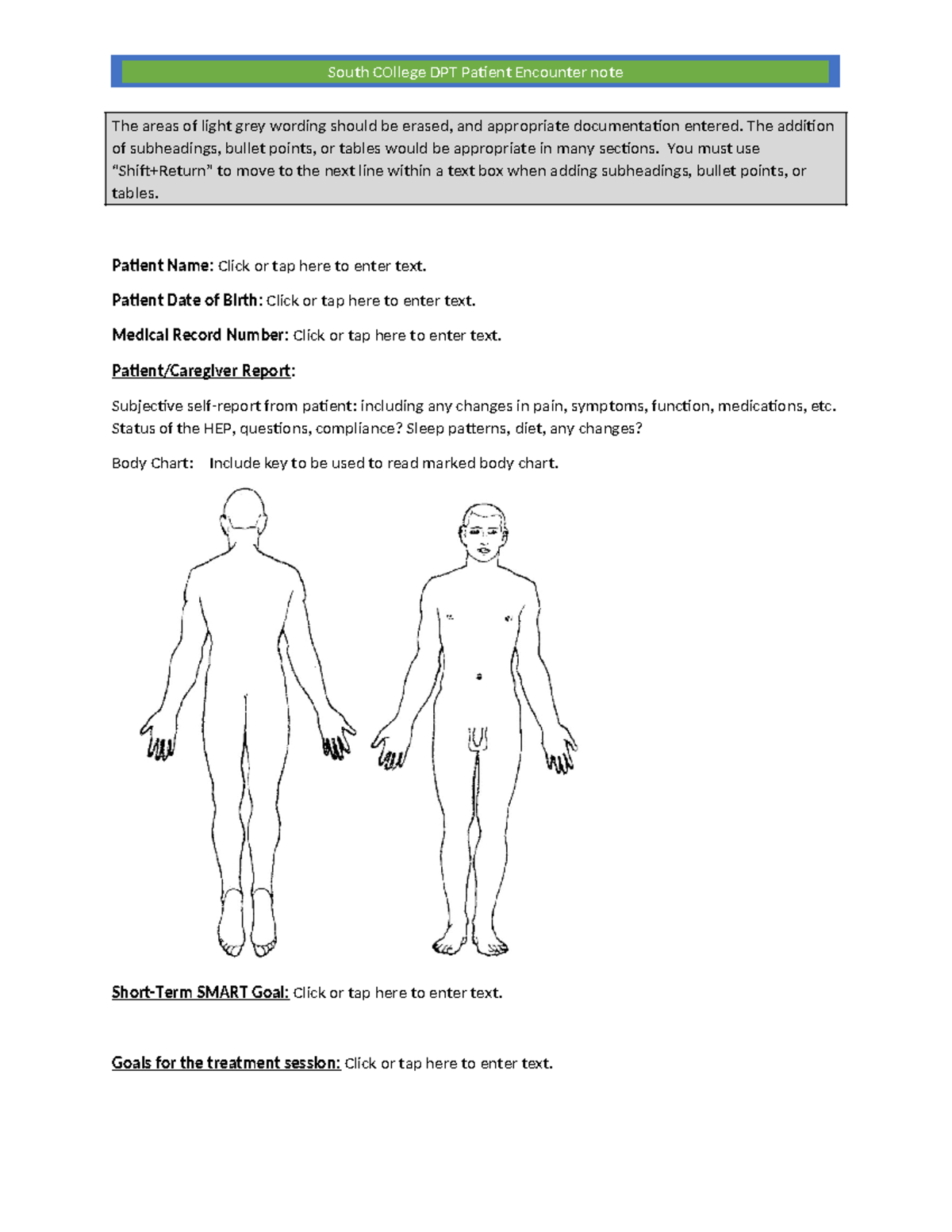 South College DPT Patient Encounter Note Template Guide - Studocu