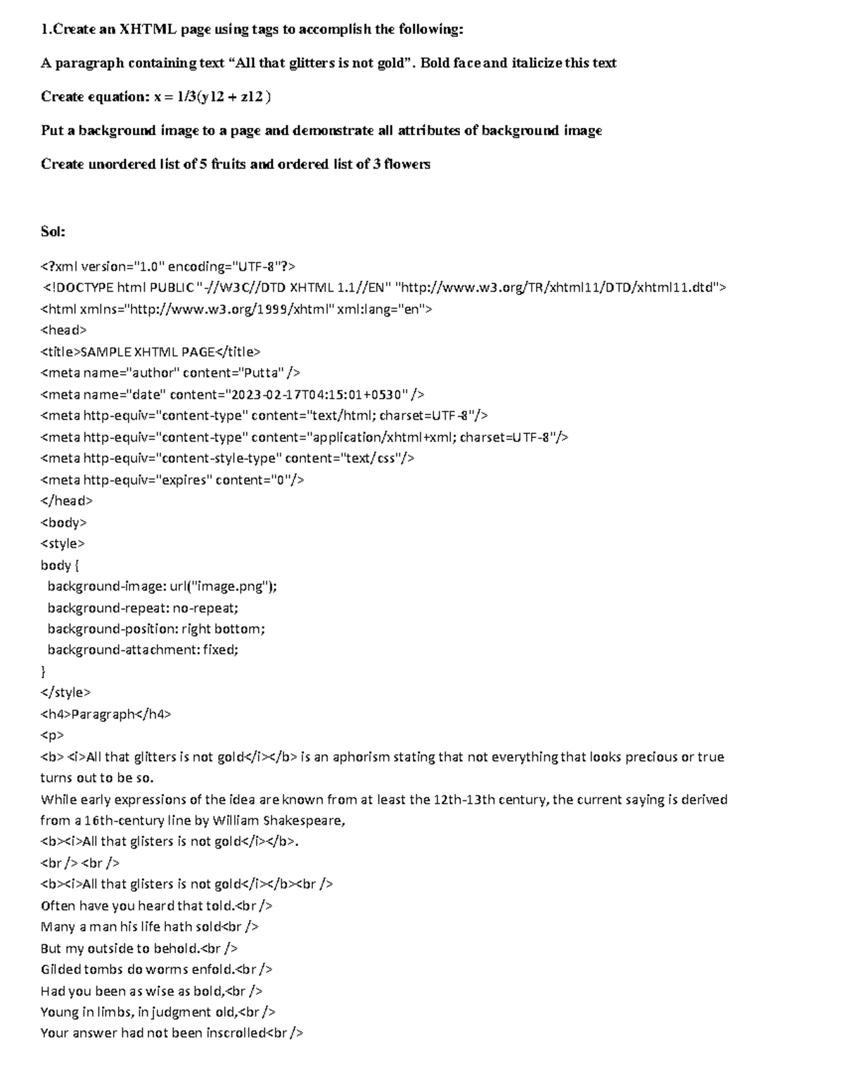 1sem Web Development - XHTML & HTML5 Practical Exercises - Studocu