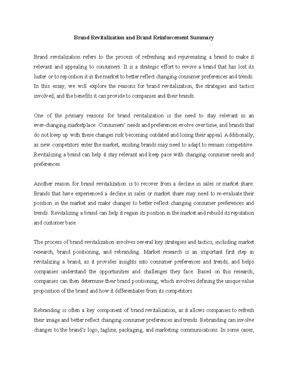 Brand Revitalization & Reinforcement Strategies Summary - Studocu