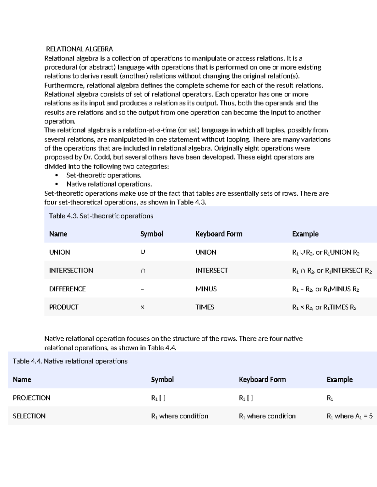 Relational Algebra Example