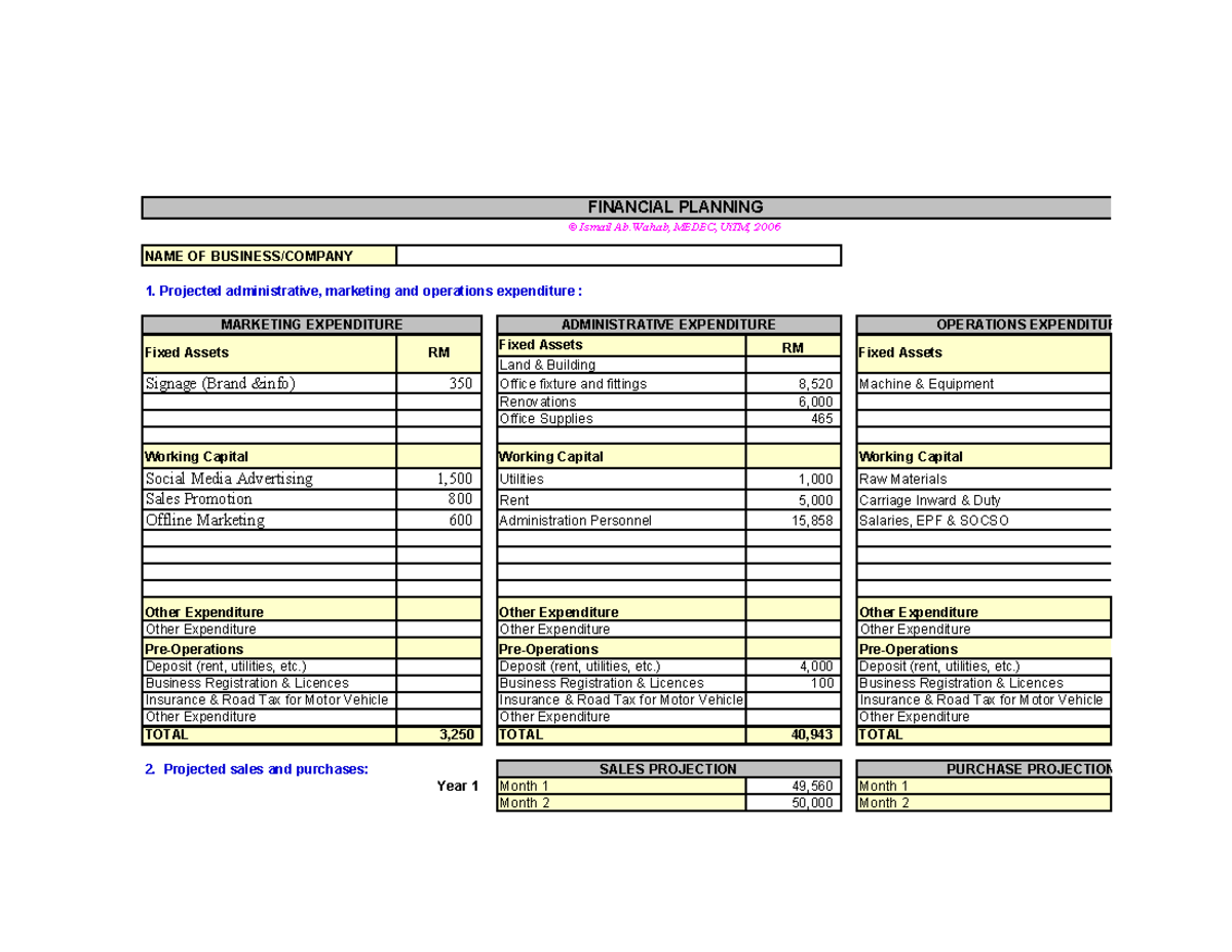 FIN 101: Financial Planning Assignment - Expenditure & Projections ...
