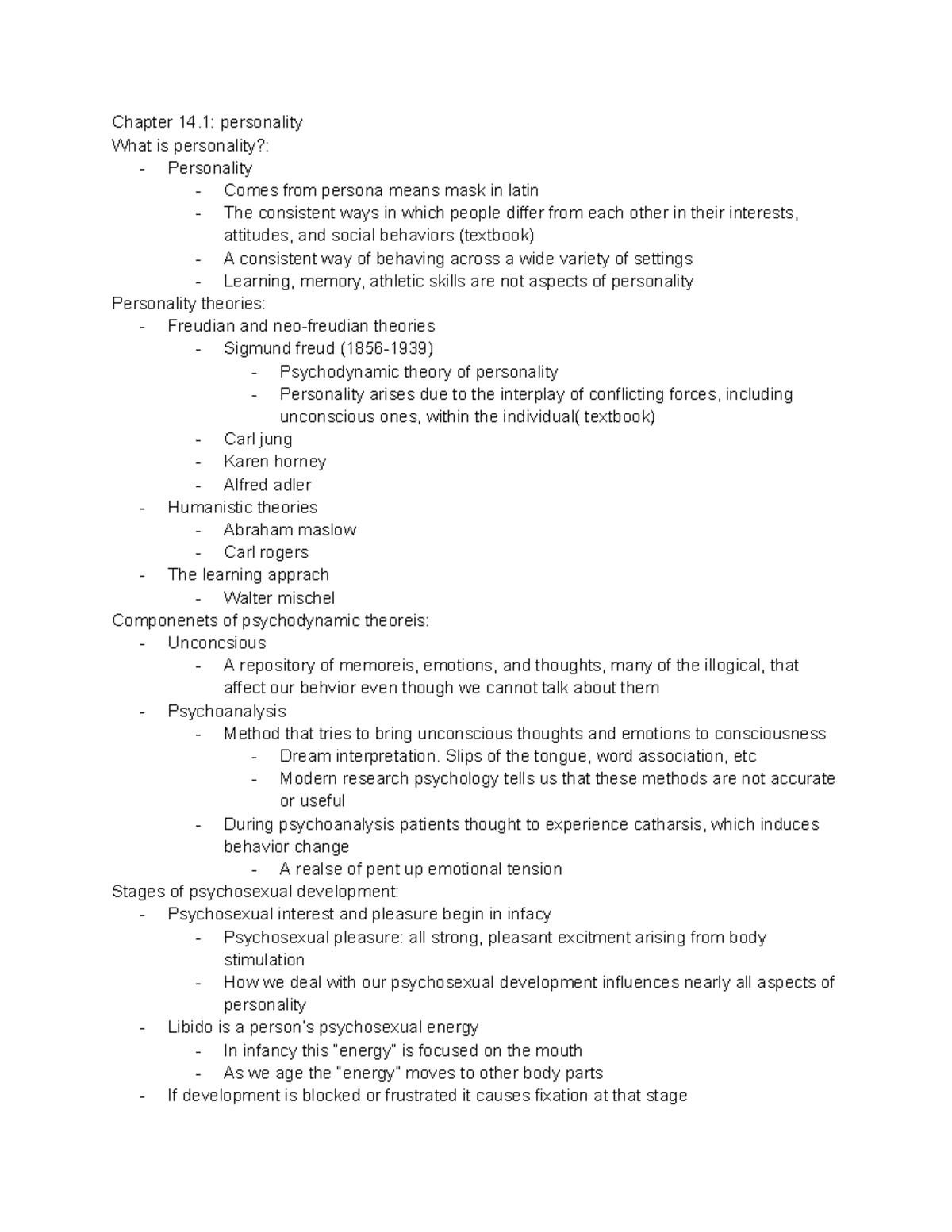 Psychology 101: Notes on Personality Theories and Development - Studocu