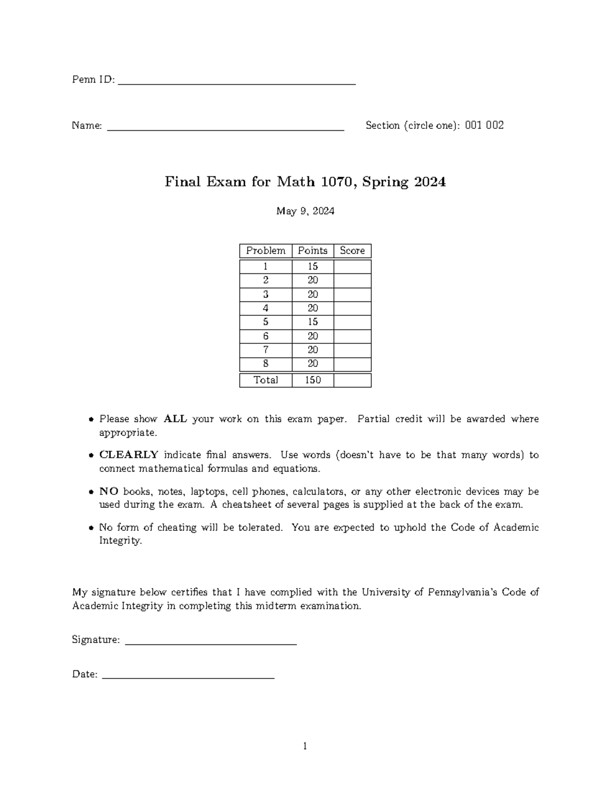 Math 1070 Final Exam Review - Spring 2024 - Studocu
