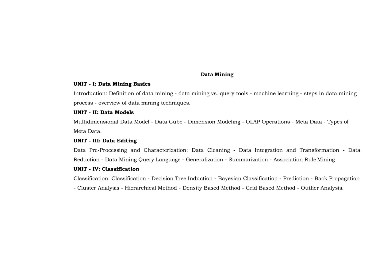 Data Mining - 5th semester subject - ####### Data Mining ####### UNIT ...