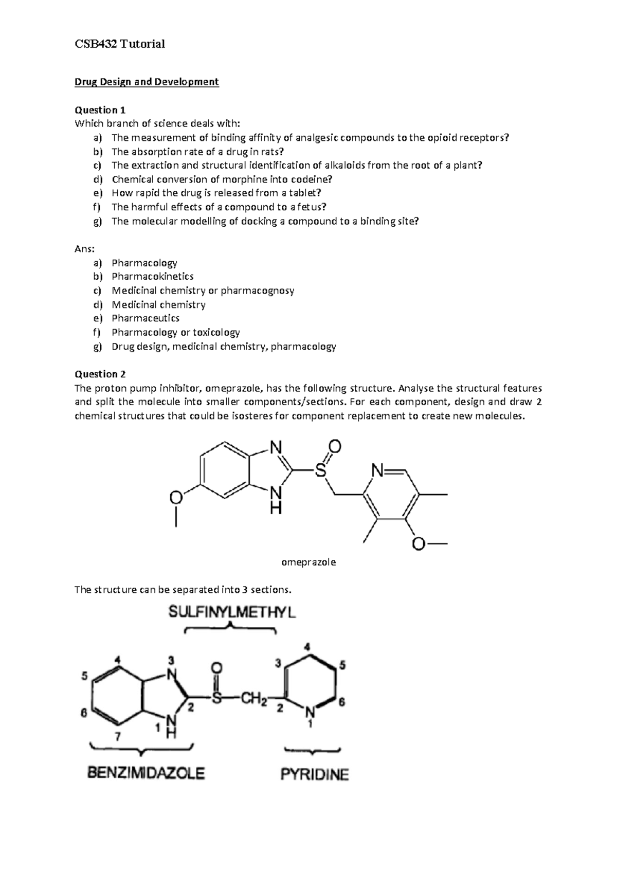2024 CSB432 Drug Design and Development Tutorial Questions with Answers ...