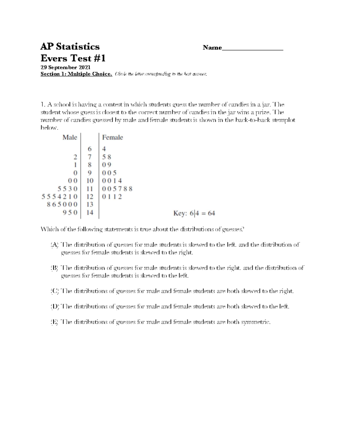 AP Statistics Final Exam Test - Multiple Choice Questions - Studocu