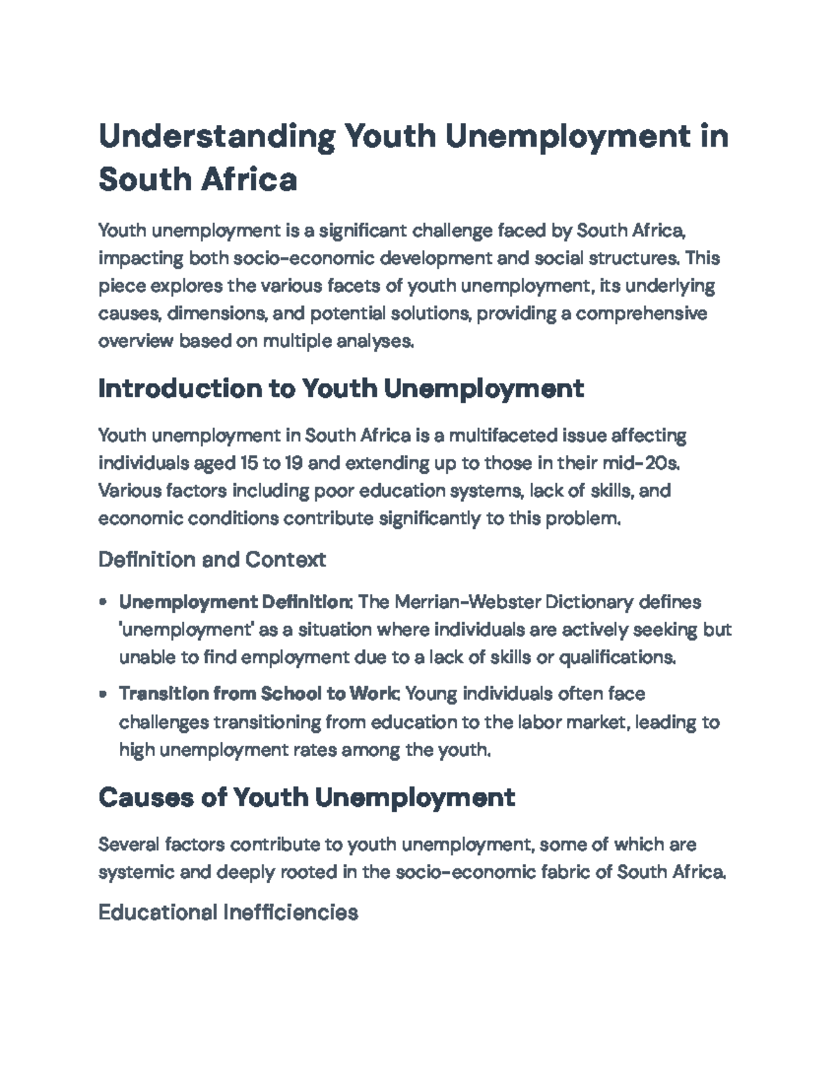 Title: Youth Unemployment in South Africa: Causes & Solutions Analysis ...