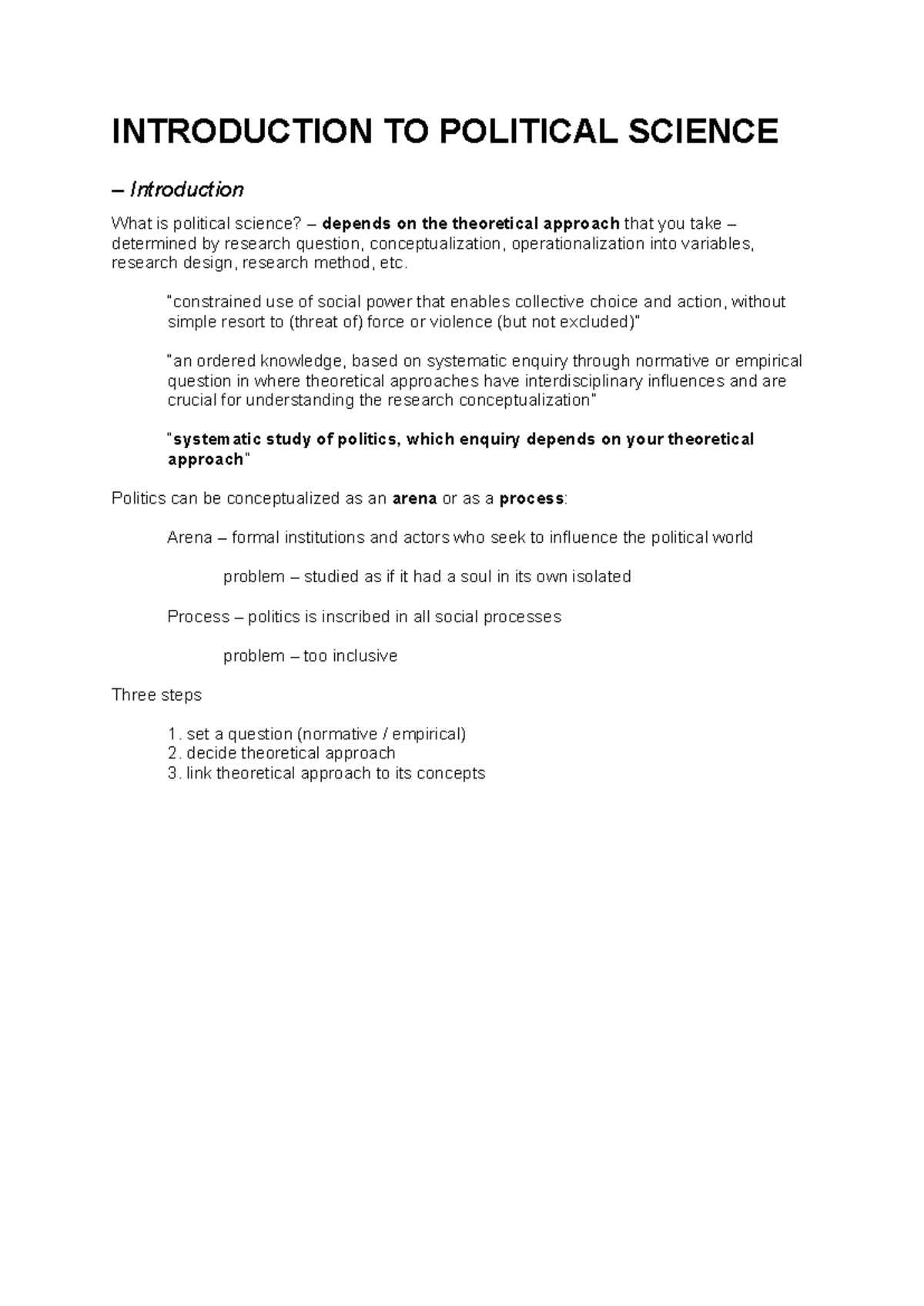 Introduction to Political Science: Theoretical Approaches and Concepts ...