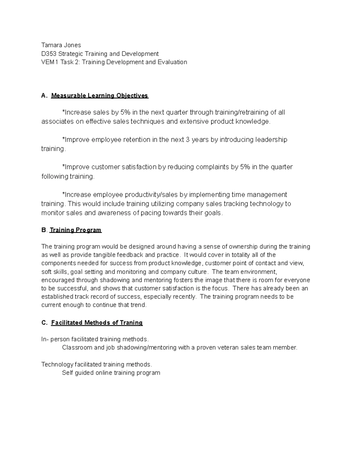 D353 Task 1 Completion Guide - Strategic Training Insights - Studocu