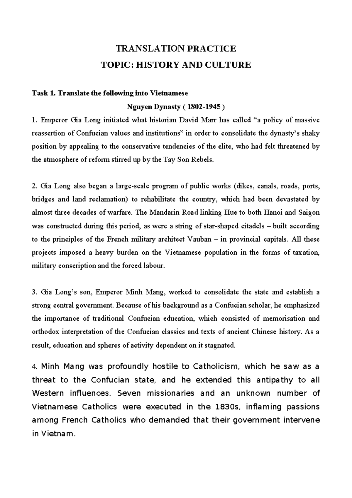 Translation Practice - History AND Culture - TRANSLATION PRACTICE TOPIC ...