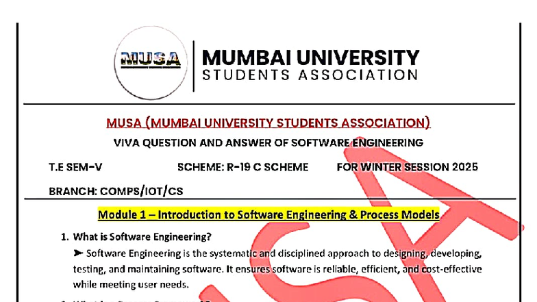 MUSA T.E C Scheme Winter 2025 Viva Questions: SE, CN, DWM - Studocu