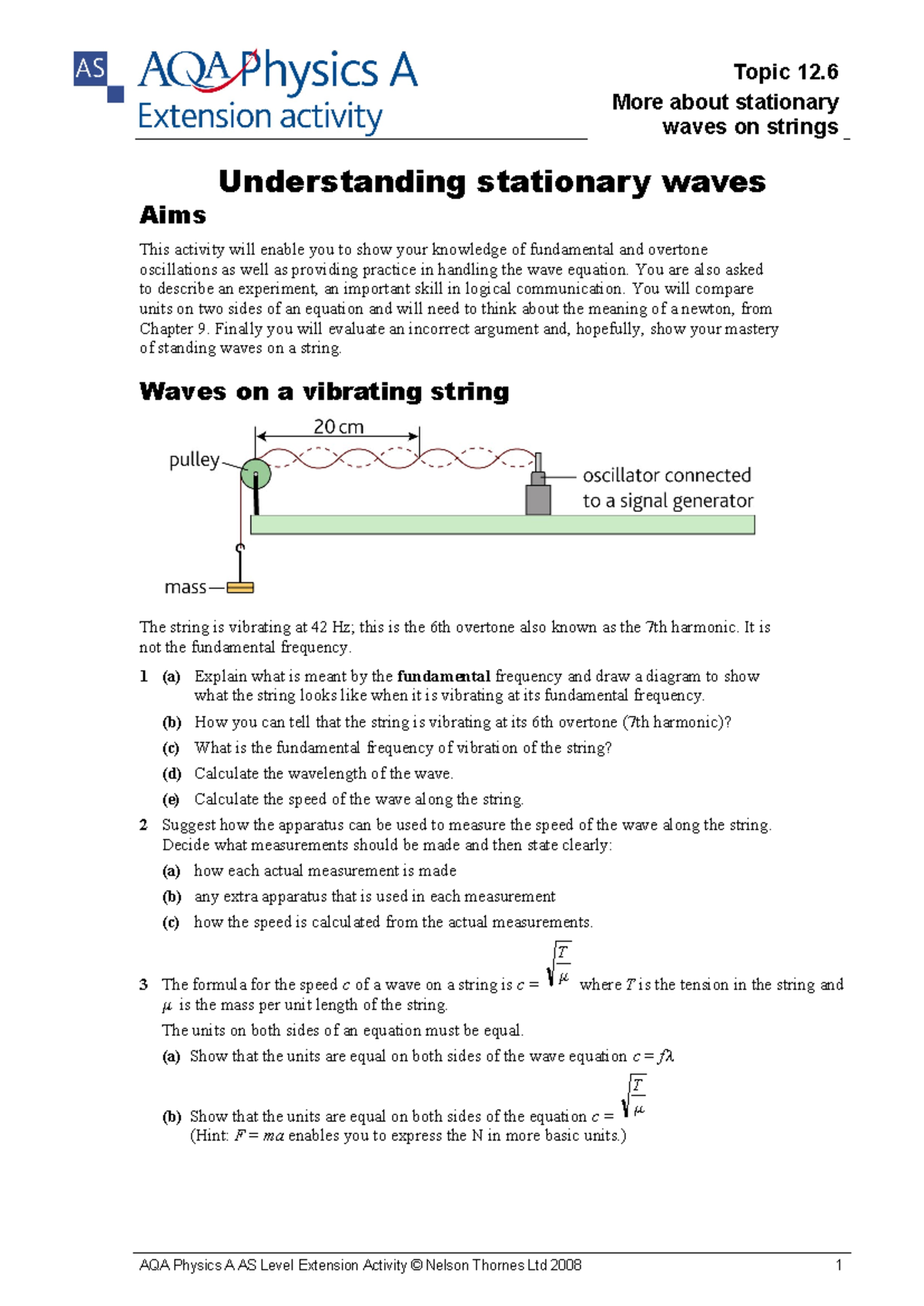 12 6 Extension Understanding stationary waves-Worksheet - Understanding ...