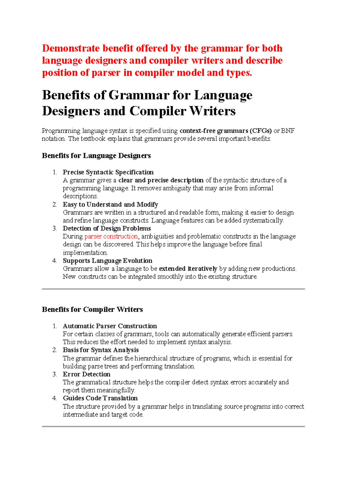 SEE Module 3 SSCD - Benefits of Grammar for Language Design & Compilers ...