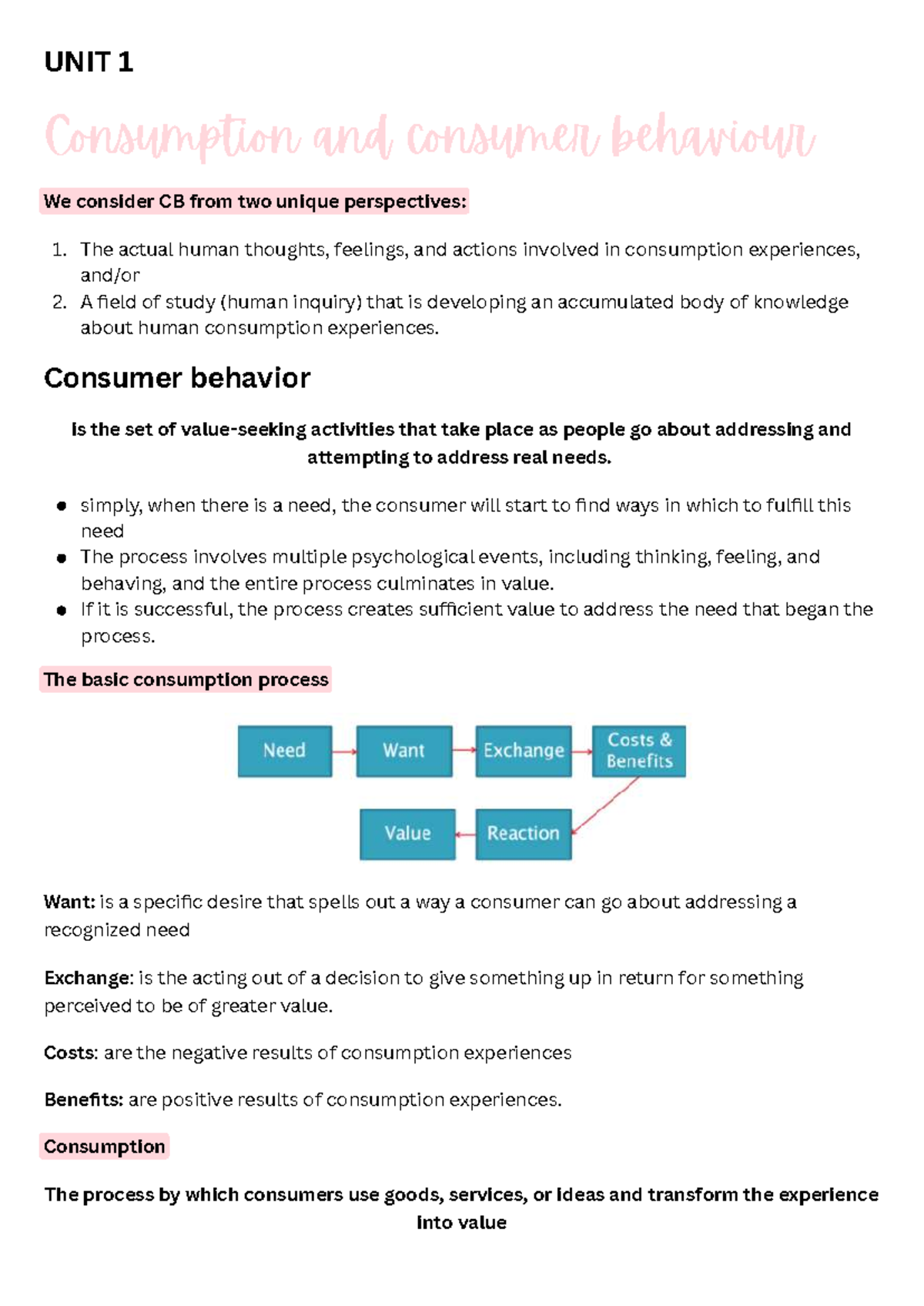 BEM 212 Unit 1 - Insights on Consumption & Consumer Behavior - Studocu