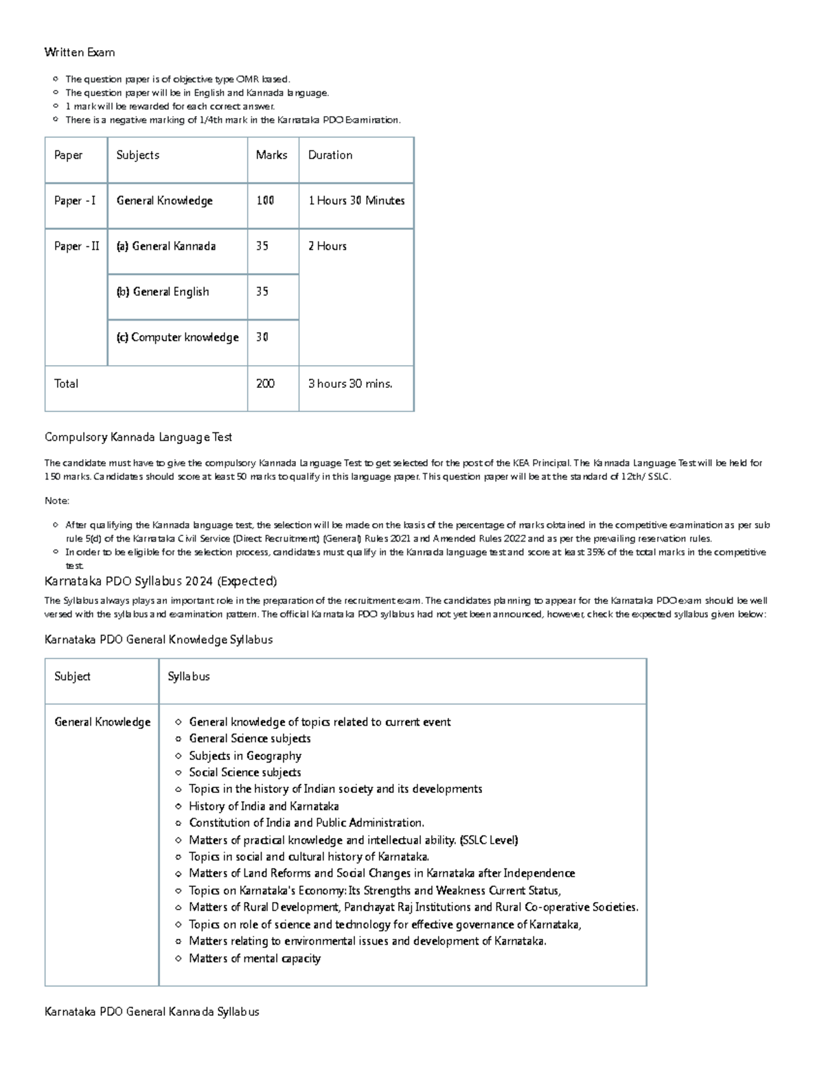 Karnataka PDO Syllabus & Exam Pattern 2024 PDF Download - Written Exam ...