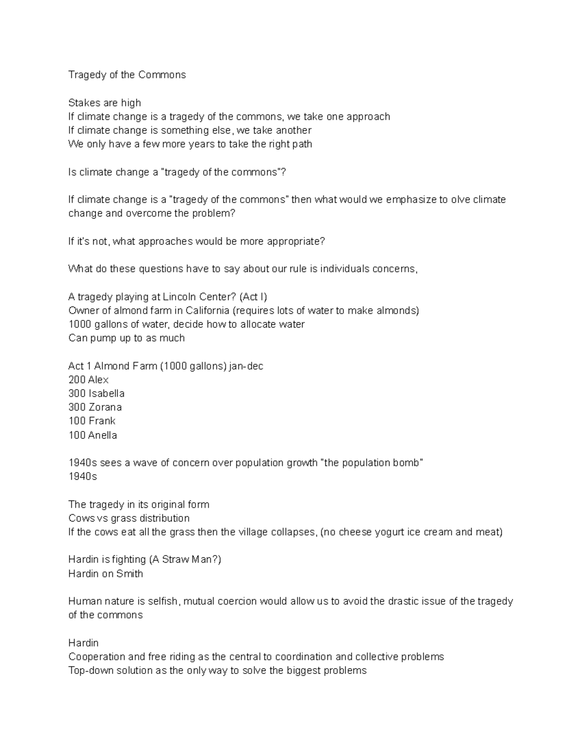1 24 Notes (Intro) - Tragedy of the Commons - Tragedy of the Commons ...