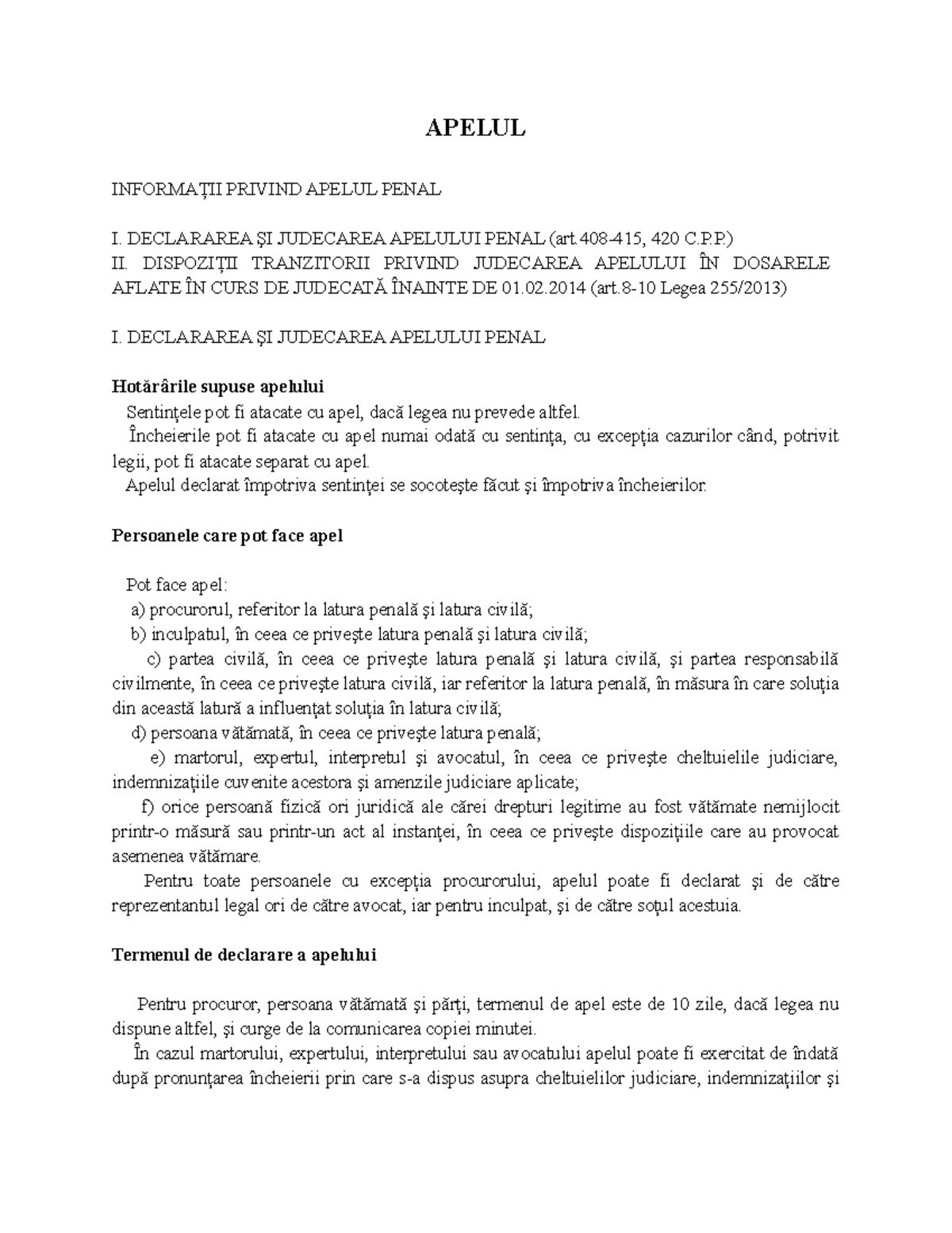 Apelul - apel note de curs - APELUL INFORMAŢII PRIVIND APELUL PENAL I ...