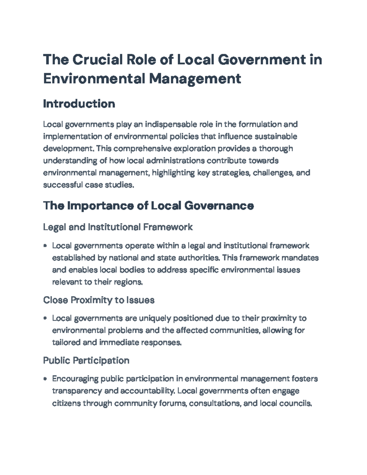The Crucial Role of Local Governments in Environmental Management - The ...