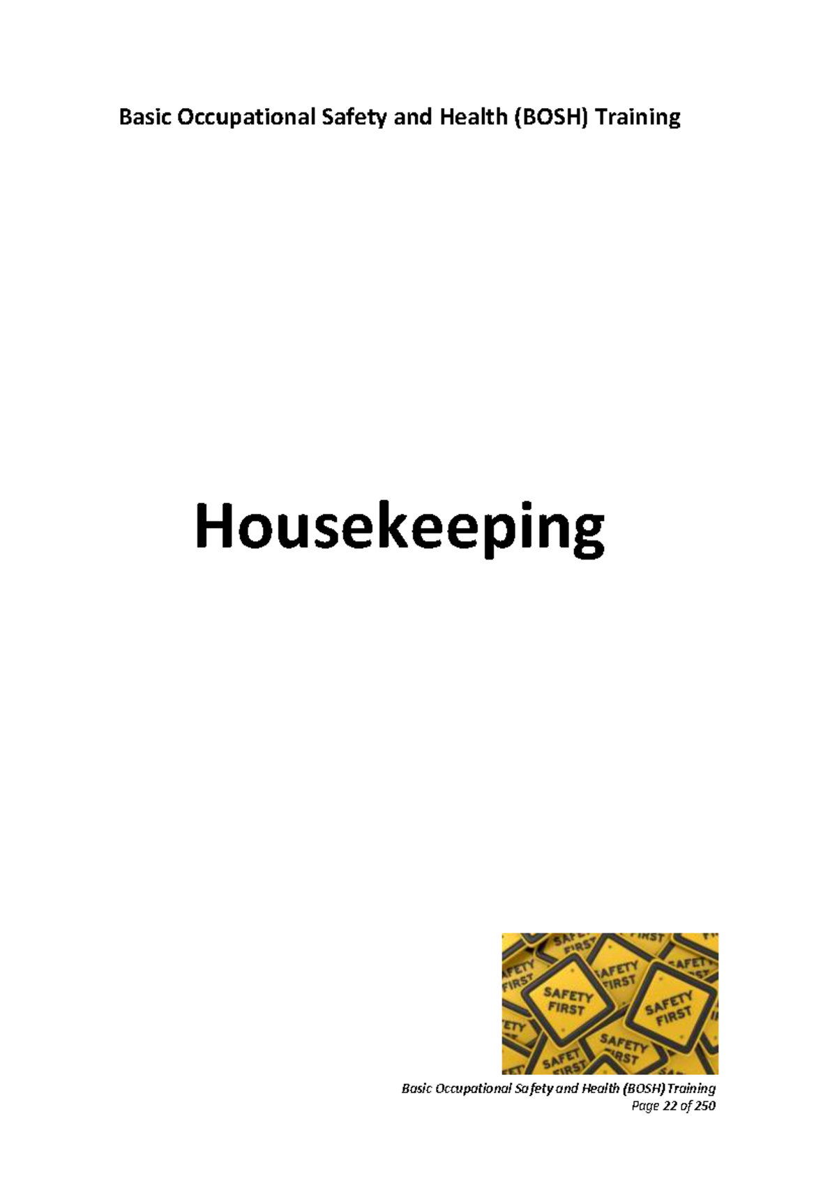 BOSH Training Module 4: Effective Housekeeping Practices - Document Preview