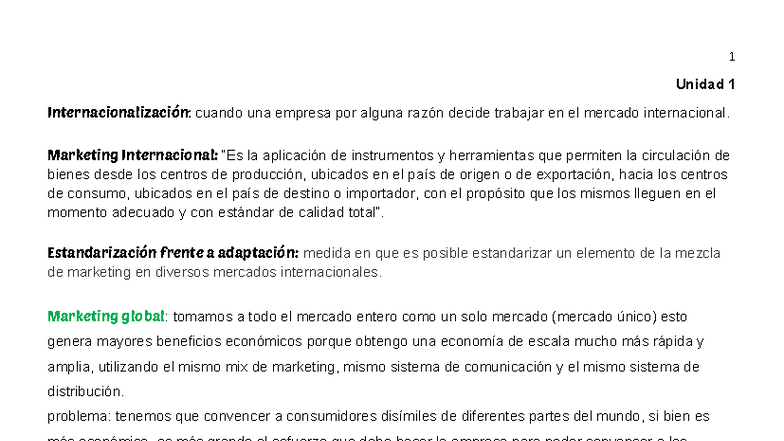 Resumen de Marketing Internacional: Estrategias y Conceptos Clave - Studocu