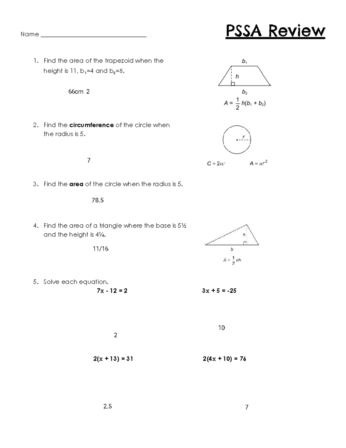 PSSA Review #1: Geometry, Equations, and Word Problems - Studocu
