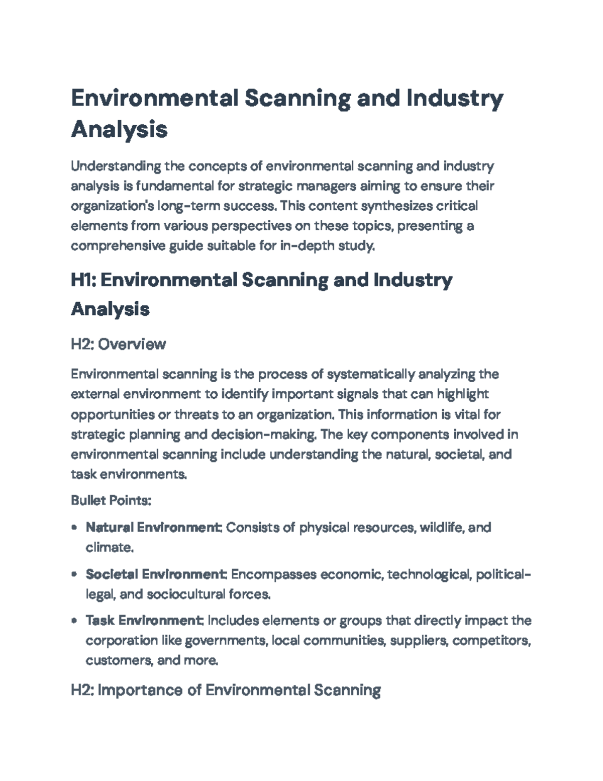 Environmental Scanning & Industry Analysis Guide (Course Code: TBD ...