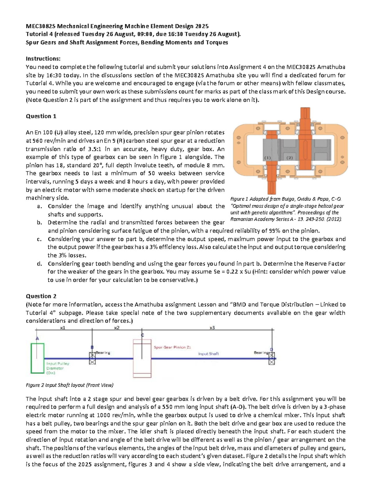 MEC3082S 2025 Tutorial 4: Spur Gears & Shaft Design Analysis - Studocu