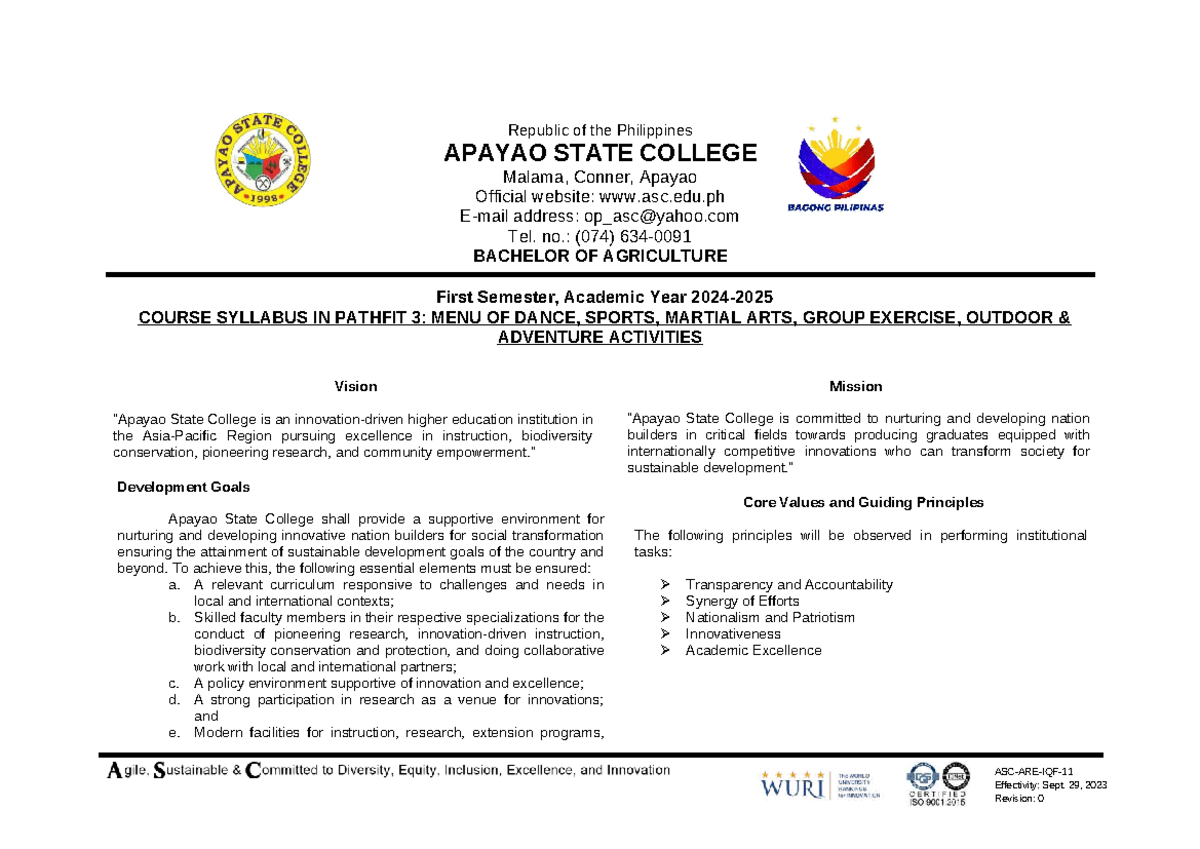 Pathfit 3 Syllabus: Dance, Sports, and Outdoor Activities - Studocu