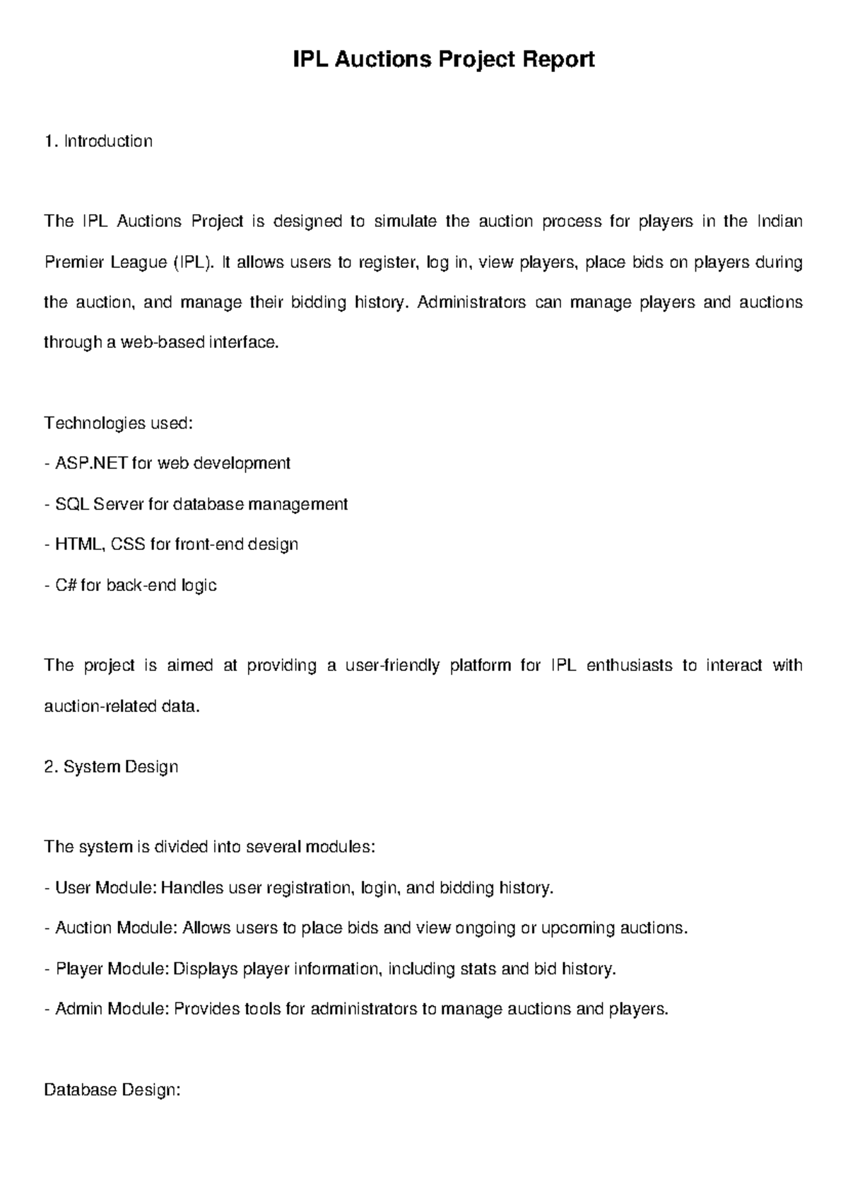 IPL Auctions Project Report: System Design and Implementation Analysis ...