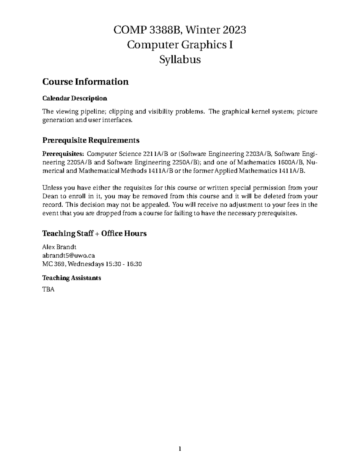 CS3388B - Winter 2023 Computer Graphics I Syllabus & Info - Studocu