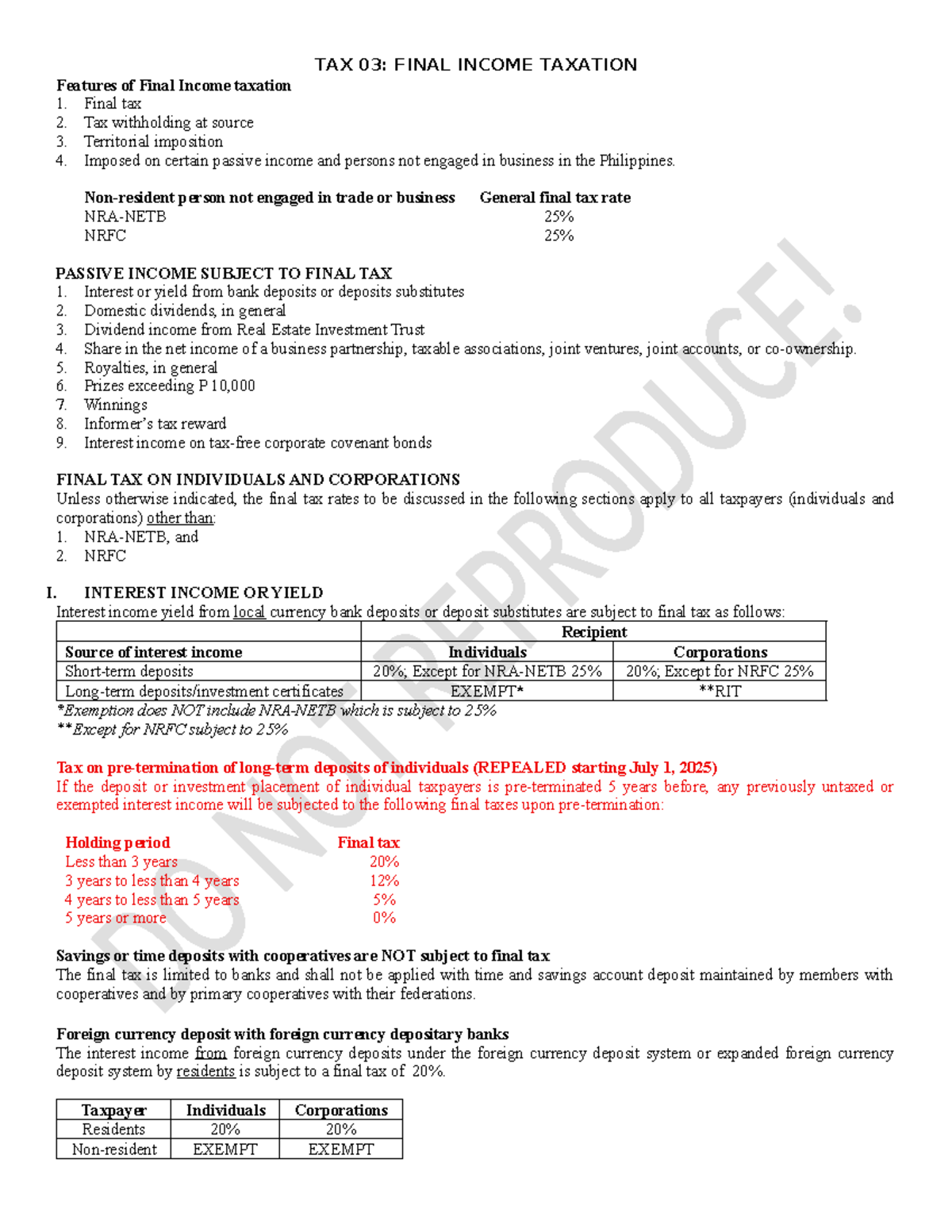 TAX 03: FINAL INCOME TAXATION Comprehensive Review Notes - Studocu