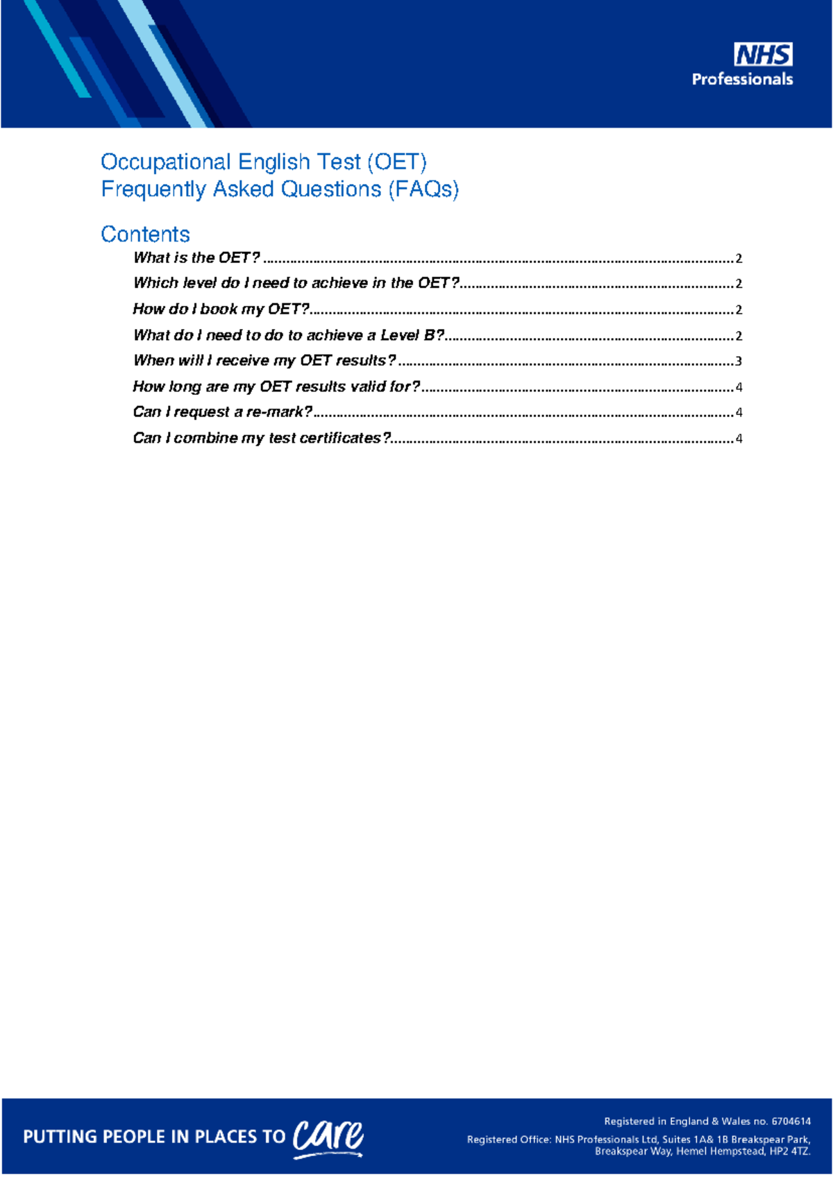 Occupational English Test OET FAQs - Occupational English Test (OET ...