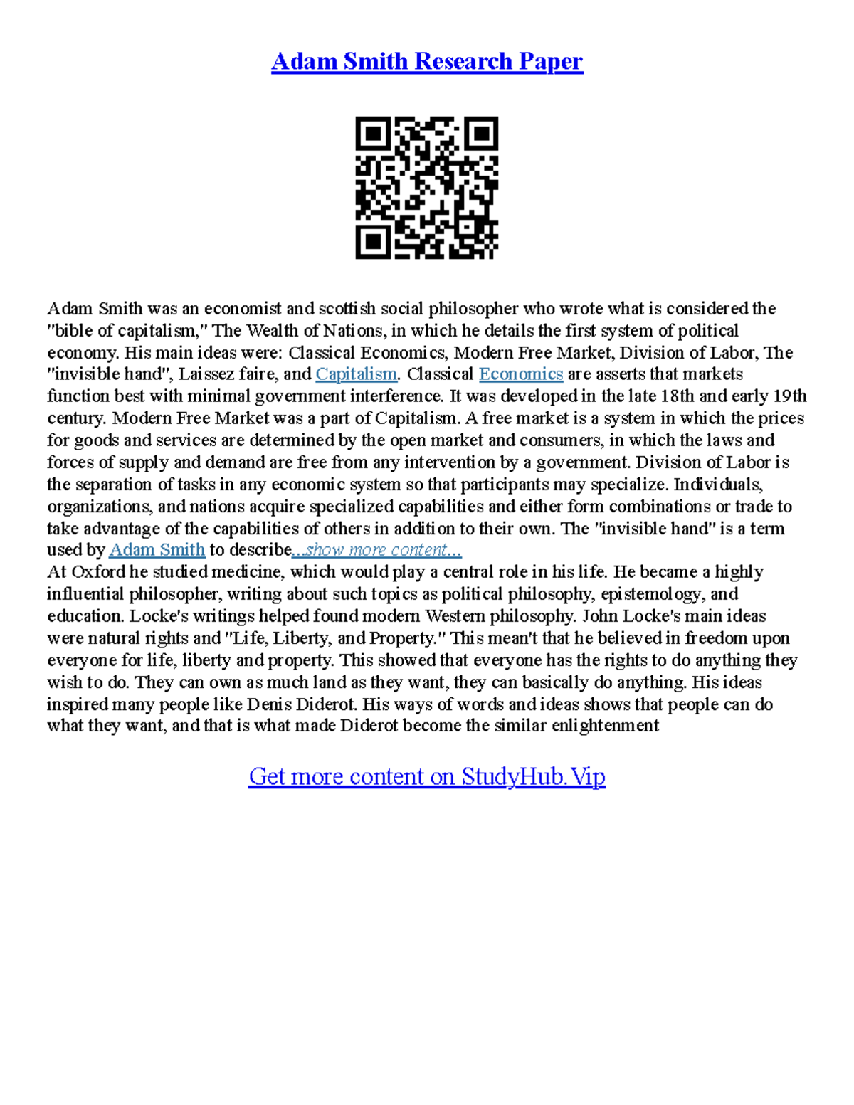 Adam Smith Essay - Adam Smith Research Paper Adam Smith was an ...