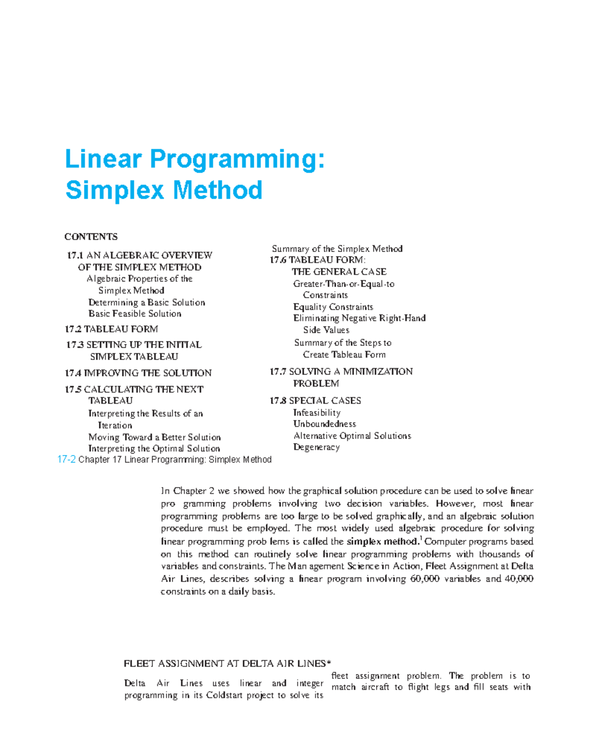 CHAPTER 17 Linear Programming: Simplex Method Overview and Applications ...