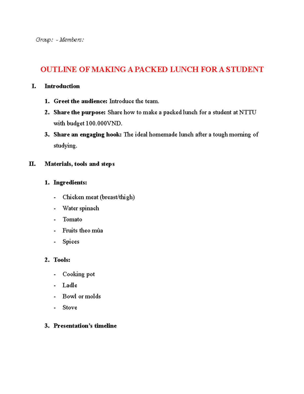 AV2 - Outline for Making a Student Packed Lunch - Studocu