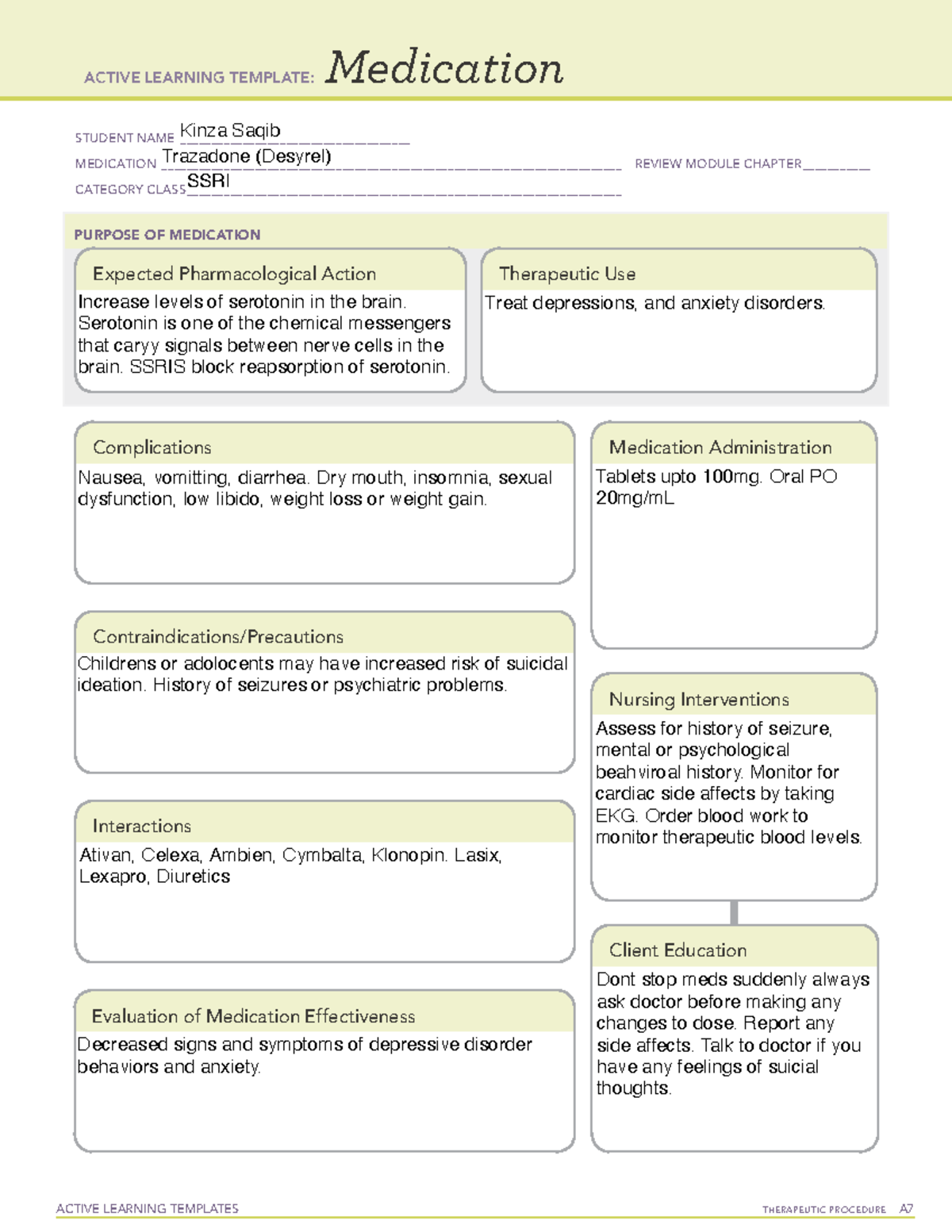 Trazodone SSRI - Active Learning Template for Therapeutic Procedures ...