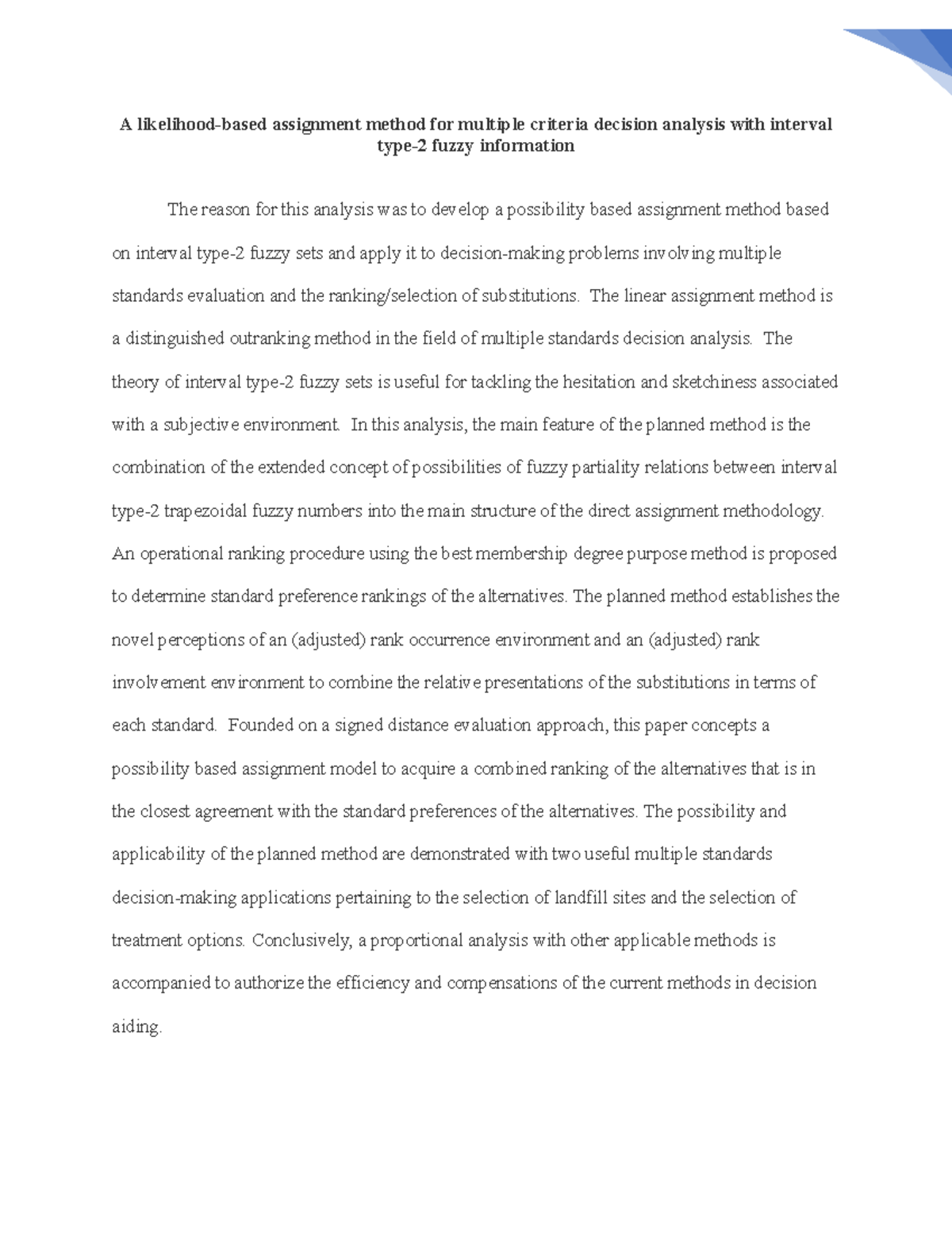 Week 8 Written Assignment - A likelihood-based assignment method for ...