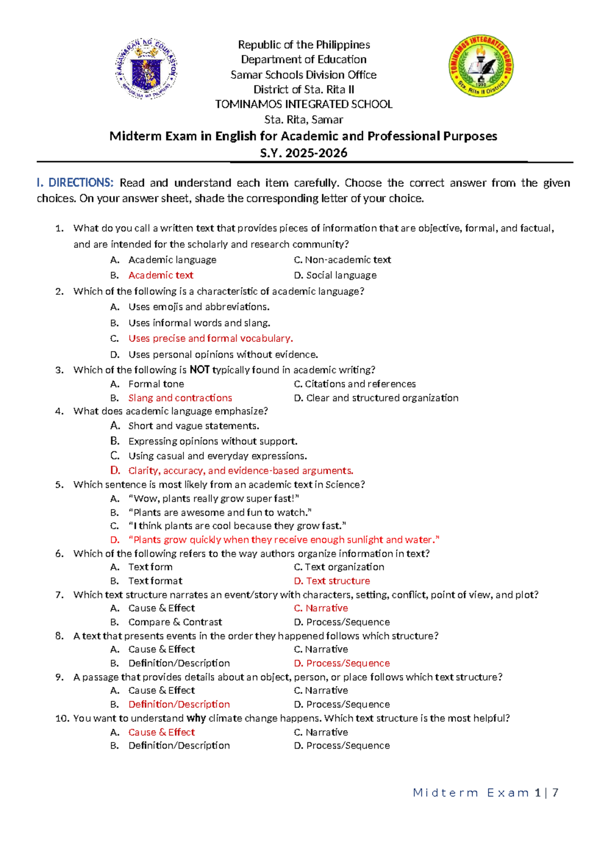 EAPP 11 Midterm Exam: English for Academic and Professional Purposes ...