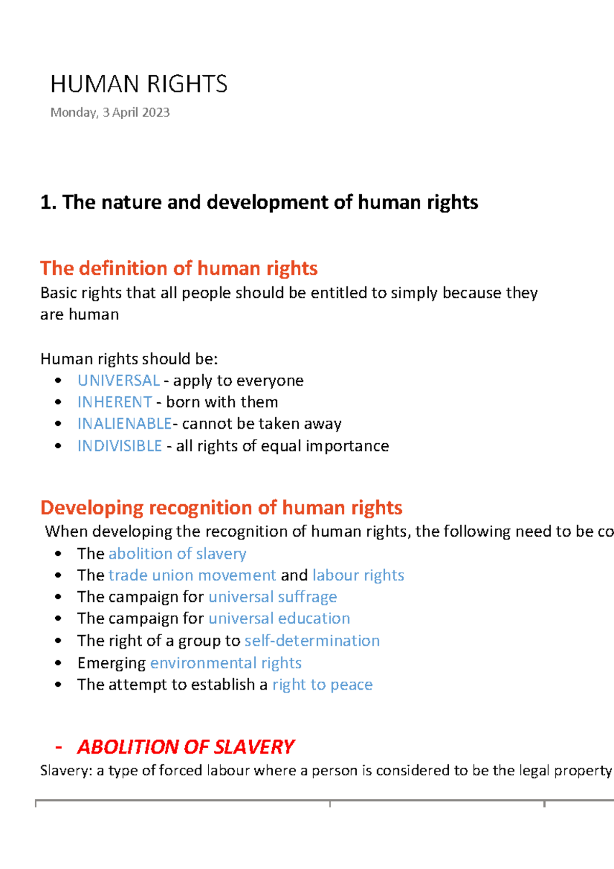 HUMAN RIGHTS Overview: Key Concepts and Historical Developments - Studocu