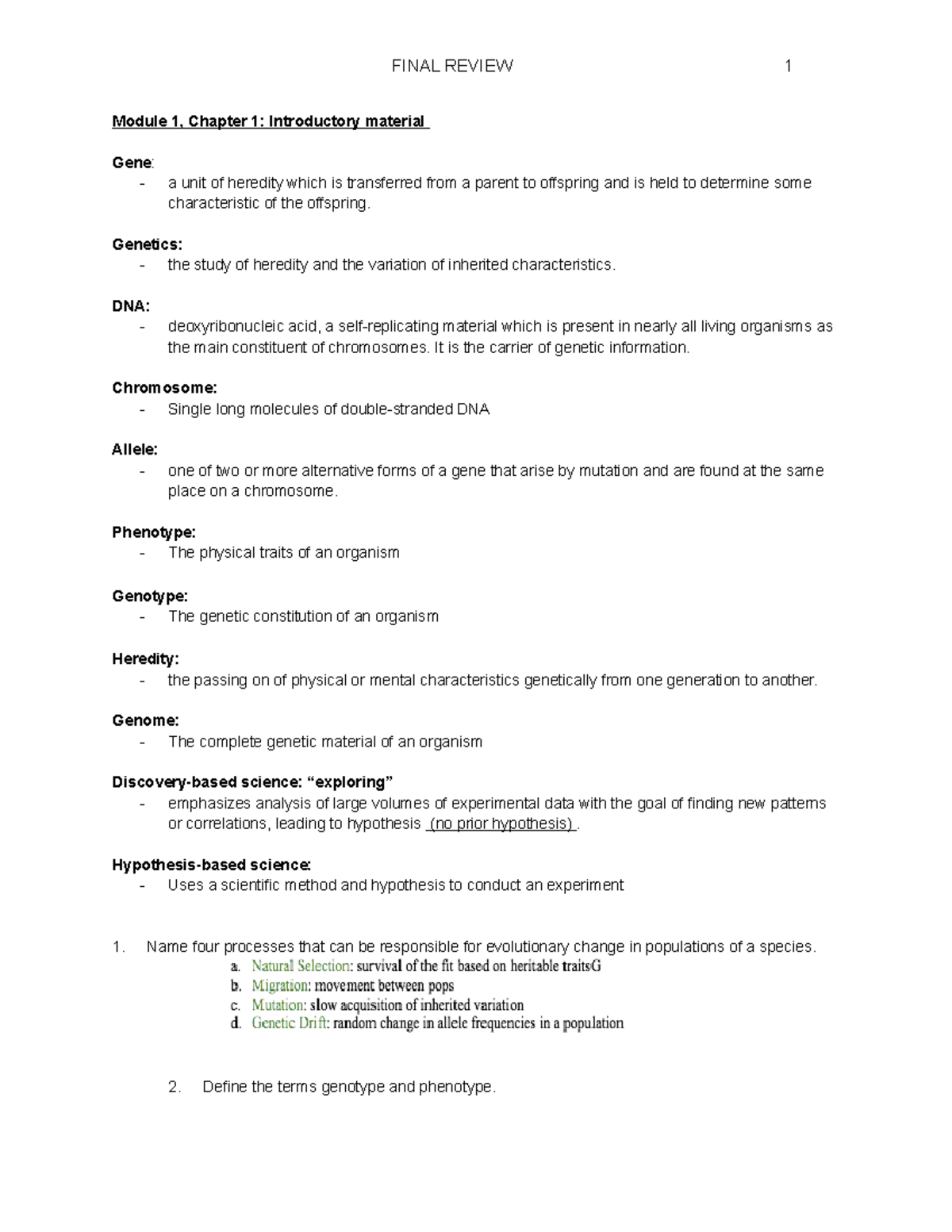 Genetics 101 Final Exam Review - Key Concepts & Terminology - Studocu