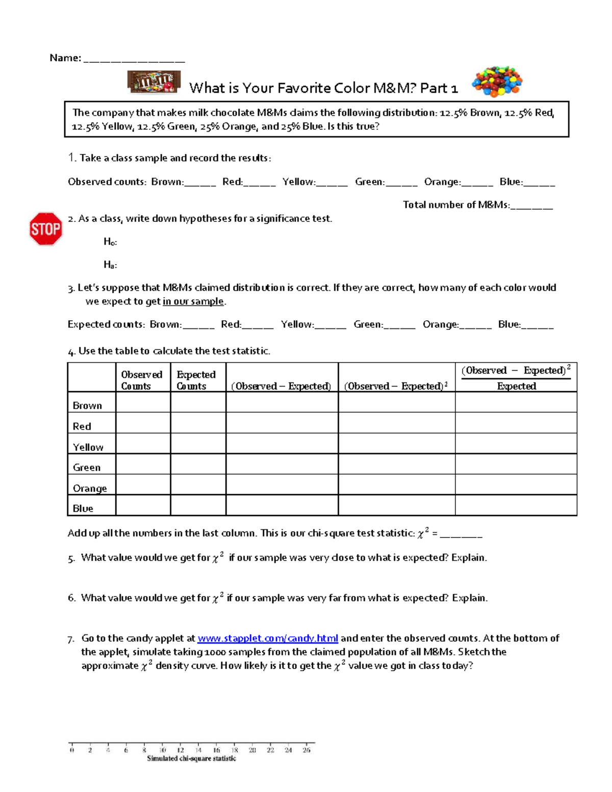 U12L1 - Intro to Chi-Squared Tests - Name: ___________________ What is ...
