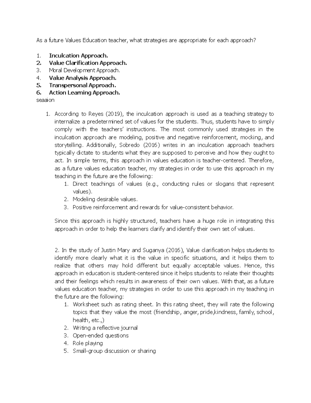 Major Approaches in Values Education: Strategies for Future Teachers ...