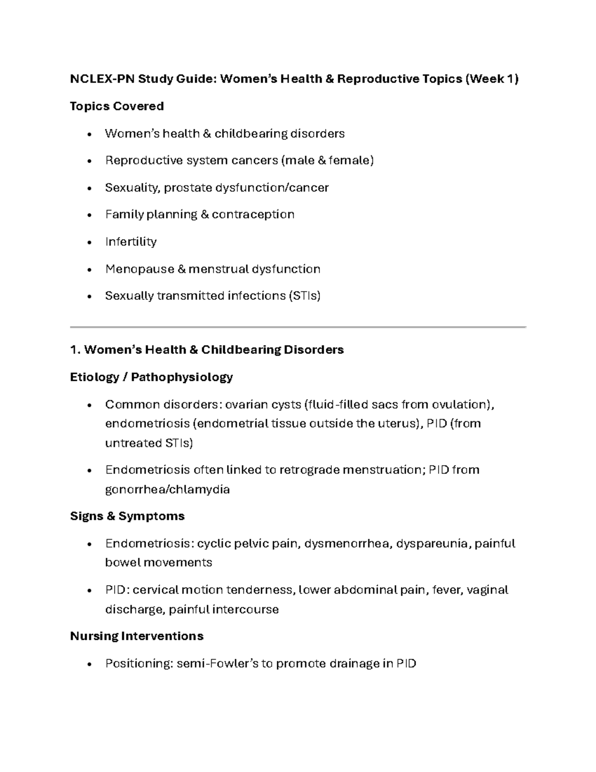 Reproductive Health Study Guide: Week 2 Topics & Interventions - Studocu