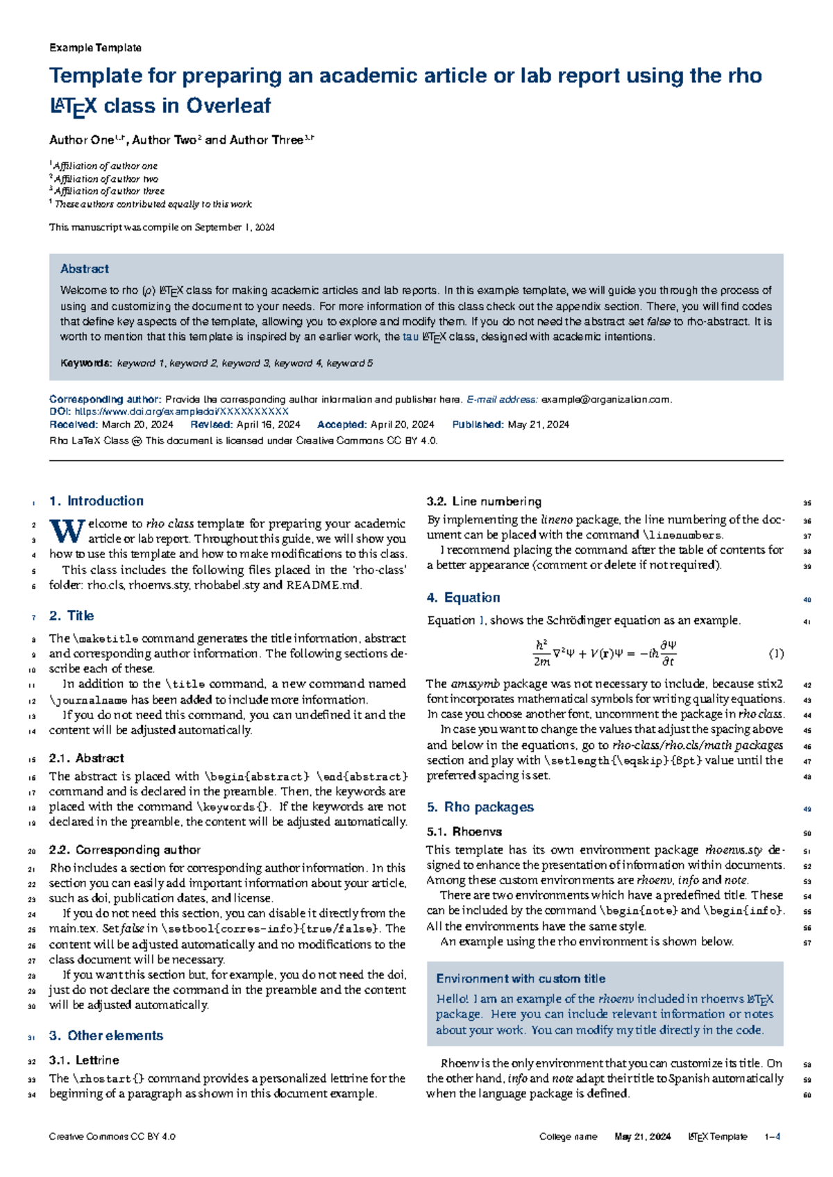 Rho Class Academic Article Template 1 - Example Template Template for ...