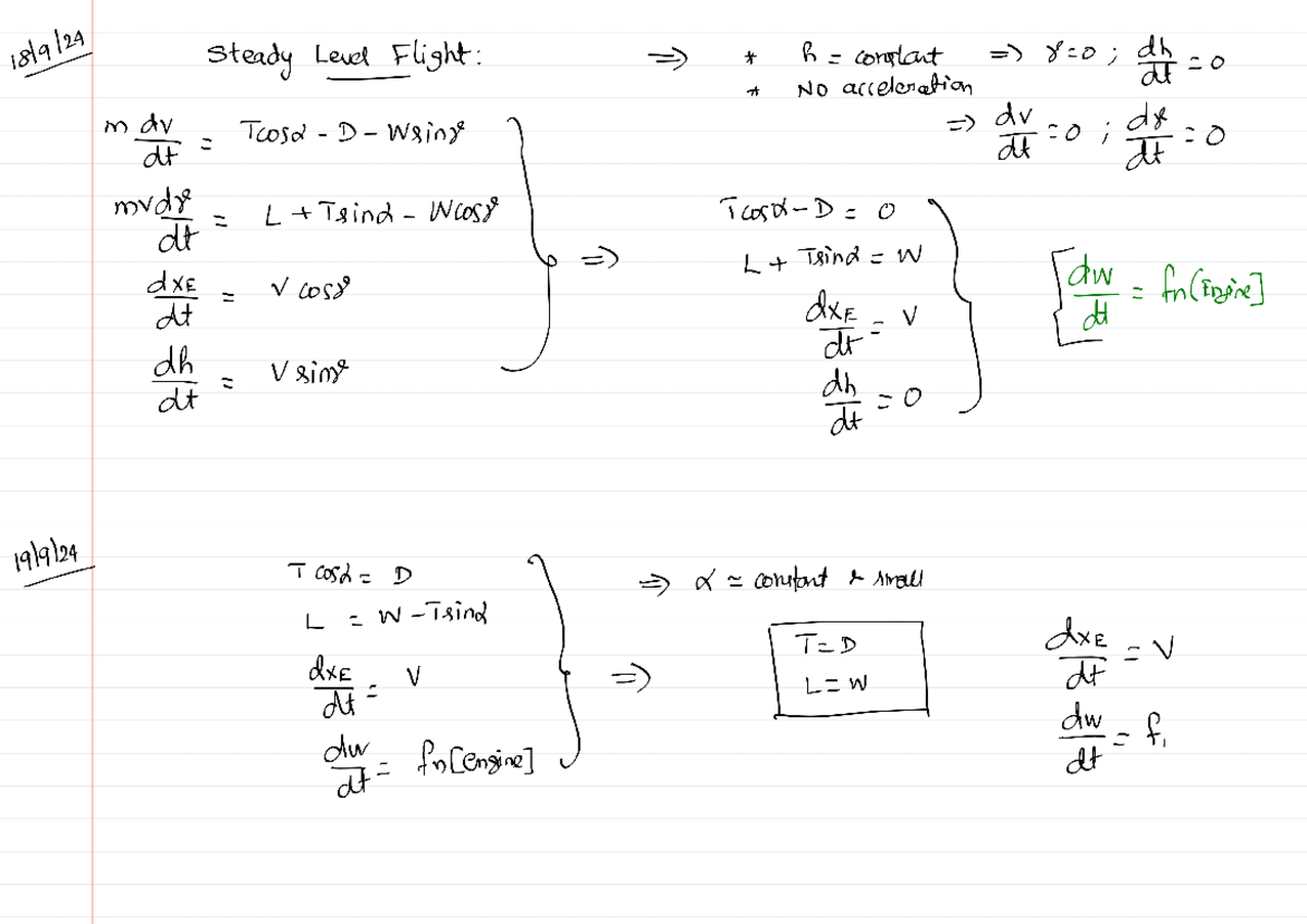 Steady level flight - Steady Level Flight: constant dh at O A NO ...